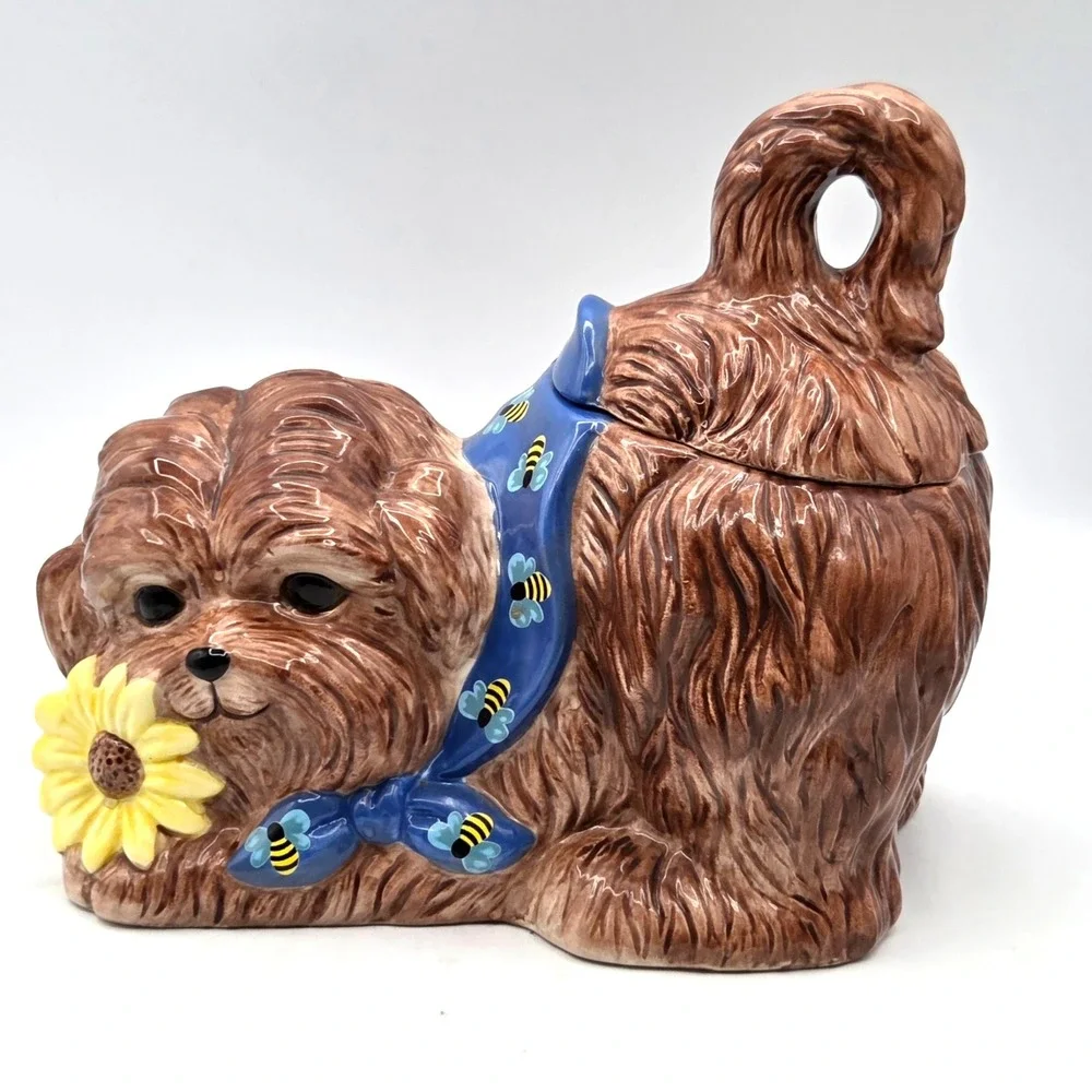 Eliza Jane Golly Gee Ceramic  Dog Treat Cookie Jar‎  Blue Bumble Bee Neck Scarf